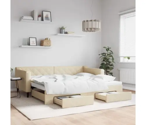 Diivanvoodi Väljatõmmatava Osaga, Kreemjas, 90X200 cm Kangas