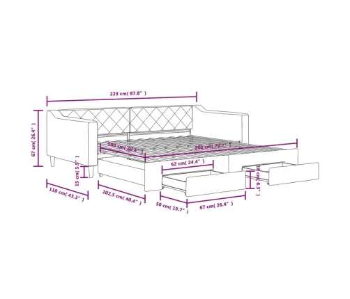 Diivanvoodi Madratsiga, Helehall, 100X200 cm Kangas