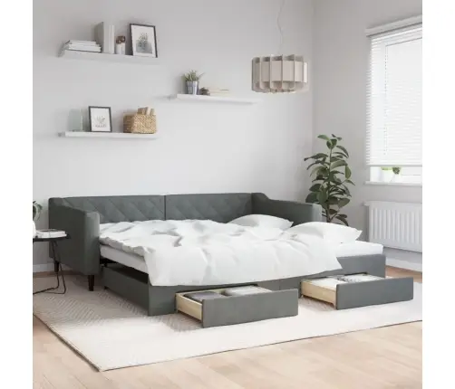 Lova Su Ištraukiama Dalimi/Stalčiais, Pilka, 100X200cm Audinys