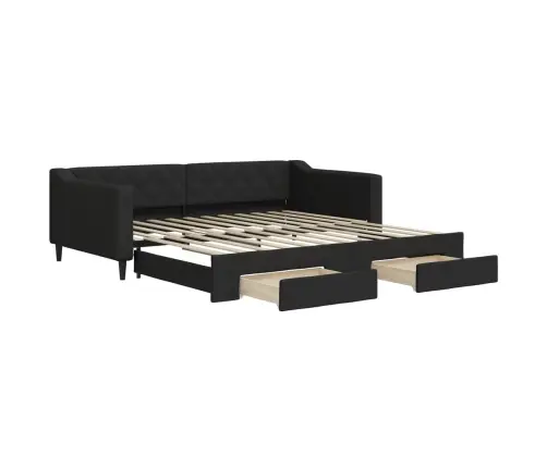 Lova Su Ištraukiama Dalimi/Stalčiais, Juoda, 100X200cm Audinys