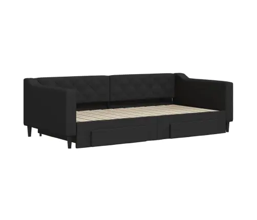 Lova Su Ištraukiama Dalimi/Stalčiais, Juoda, 100X200cm Audinys