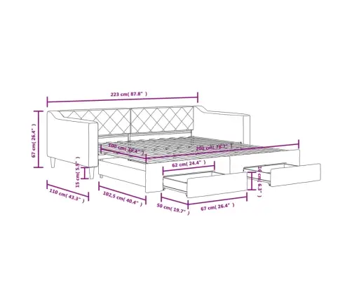 Lova Su Ištraukiama Dalimi/Stalčiais, Juoda, 100X200cm Audinys