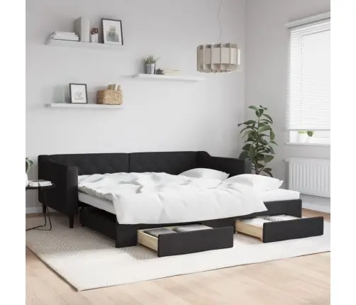 Lova Su Ištraukiama Dalimi/Stalčiais, Juoda, 100X200cm Audinys