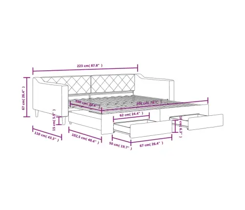 Izvelkams Dīvāns Ar Atvilktnēm, Pelēkbrūns Audums, 100X200 Cm Vidaxl