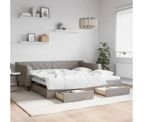 Izvelkams Dīvāns Ar Atvilktnēm, Pelēkbrūns Audums, 100X200 Cm Vidaxl