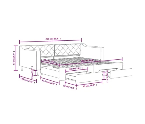 Diivanvoodi Väljatõmmatava Osaga, Tumehall, 90X190 cm Kangas