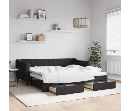 Diivanvoodi Väljatõmmatava Osaga, Must, 90X190 cm Kangas