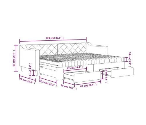 Izvelkams Dīvāns Ar Atvilktnēm, Gaiši Pelēks, 80X200 Cm, Audums Vidaxl