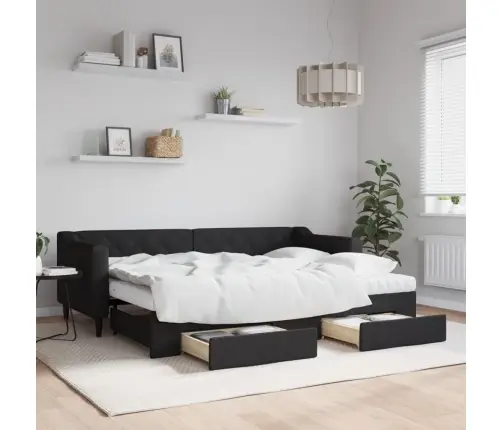 Izvelkams Dīvāns Ar Atvilktnēm, Melns, 80X200 Cm, Audums Vidaxl