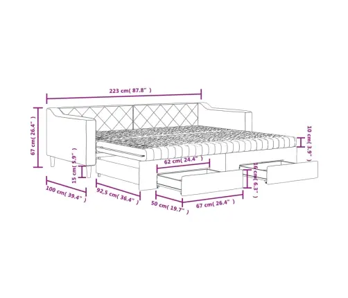 Lova Su Ištraukiama Dalimi/Stalčiais, Pilka, 90X200cm Audinys
