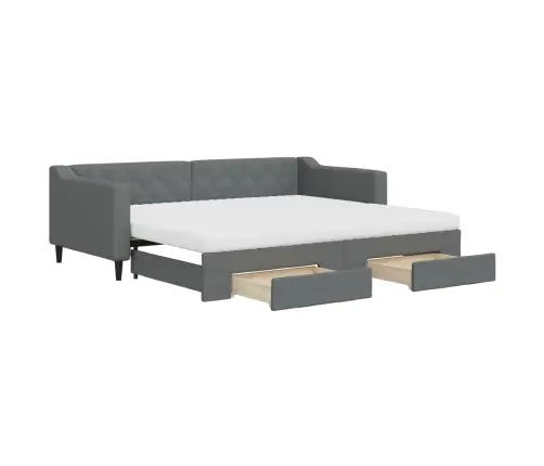 Lova Su Ištraukiama Dalimi/Stalčiais, Pilka, 90X200cm Audinys