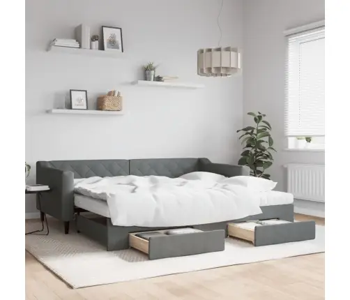 Lova Su Ištraukiama Dalimi/Stalčiais, Pilka, 90X200cm Audinys