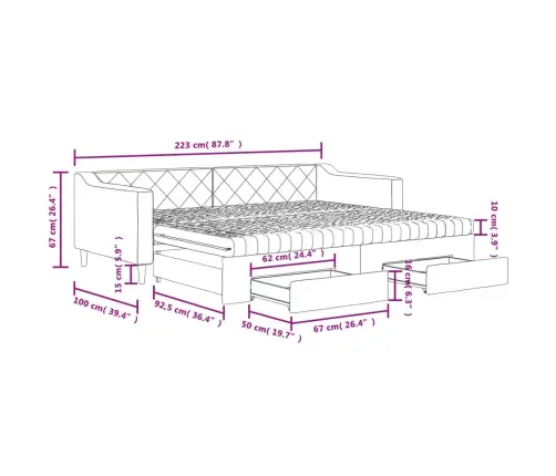 Diivanvoodi Väljatõmmatava Osaga, Must, 90X200 cm Kangas