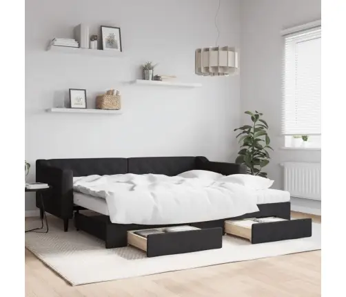 Diivanvoodi Väljatõmmatava Osaga, Must, 90X200 cm Kangas