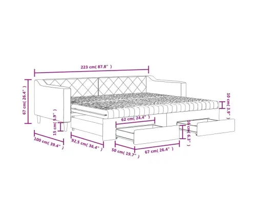 Izvelkams Dīvāns Ar Atvilktnēm, Pelēkbrūns Audums, 90X200 Cm Vidaxl