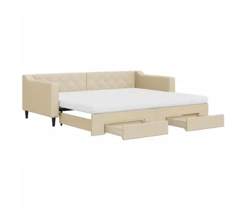 Diivanvoodi Väljatõmmatava Osaga, Kreemjas, 90X200 cm Kangas