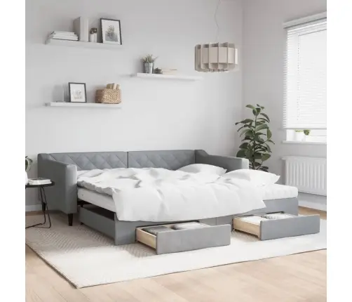 Izvelkams Dīvāns Ar Atvilktnēm, Gaiši Pelēks, 100X200Cm, Audums Vidaxl