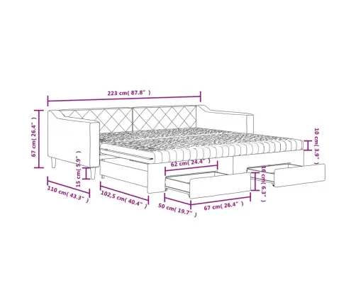Izvelkams Dīvāns Ar Atvilktnēm, Krēmkrāsas Audums, 100X200 Cm Vidaxl