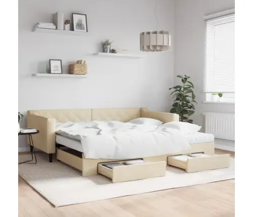 Izvelkams Dīvāns Ar Atvilktnēm, Krēmkrāsas Audums, 100X200 Cm Vidaxl