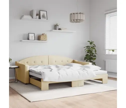 Lova Su Ištraukiama Dalimi, Kreminės Spalvos, 90X200cm Audinys