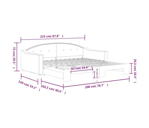 Izvelkams Dīvāns, Krēmkrāsas, 100X200 Cm, Audums Vidaxl