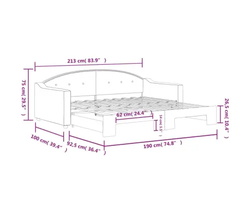 Diivanvoodi Väljatõmmatava Osaga, Tumehall, 90X190 cm Kangas
