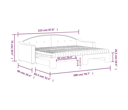 Diivanvoodi Väljatõmmatava Osaga, Must, 80X200 cm Kangas