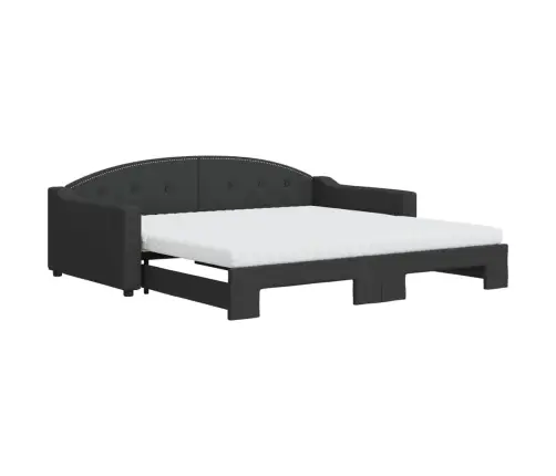 Lova Su Ištraukiama Dalimi/Čiužiniu, Juoda, 100X200cm Audinys