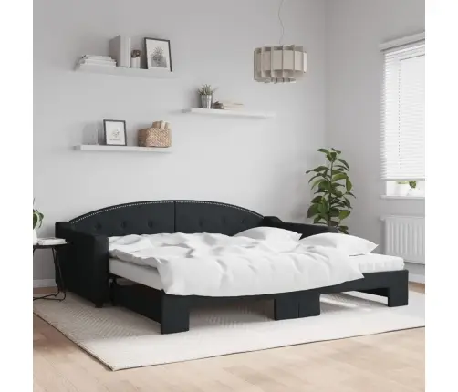 Lova Su Ištraukiama Dalimi/Čiužiniu, Juoda, 100X200cm Audinys