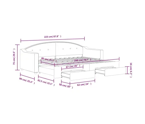 Gulta Ar Atvilktnēm, Bez Matrača, Tumši Pelēks, 80X200 Cm Vidaxl