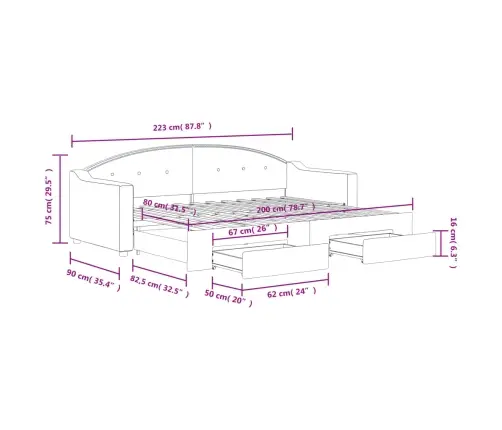 Lova Su Ištraukiama Dalimi/Stalčiais, Taupe, 80X200cm Audinys
