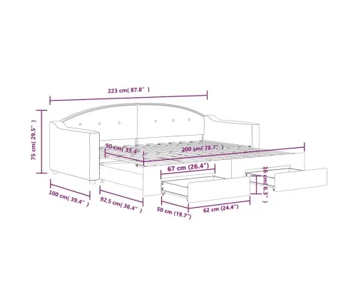 Lova Su Ištraukiama Dalimi/Stalčiais, Pilka, 90X200cm Audinys