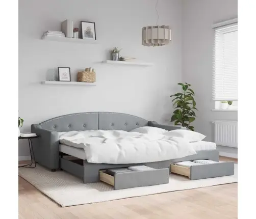 Lova Su Ištraukiama Dalimi/Stalčiais, Pilka, 90X200cm Audinys