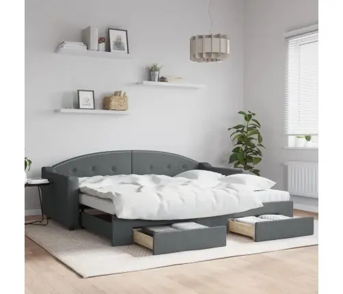 Lova Su Ištraukiama Dalimi/Stalčiais, Pilka, 90X200cm Audinys