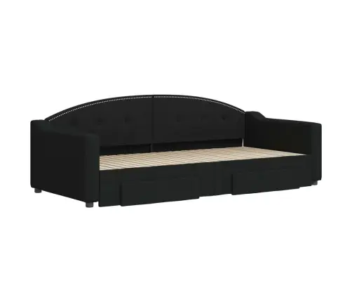 Lova Su Ištraukiama Dalimi/Stalčiais, Juoda, 90X200cm Audinys