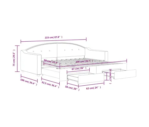 Izvelkams Dīvāns Ar Atvilktnēm, Pelēkbrūns Audums, 90X200 Cm Vidaxl