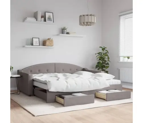 Izvelkams Dīvāns Ar Atvilktnēm, Pelēkbrūns Audums, 90X200 Cm Vidaxl