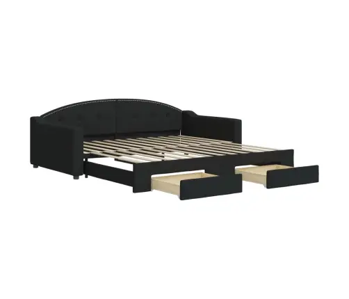 Lova Su Ištraukiama Dalimi/Stalčiais, Juoda, 100X200cm Audinys