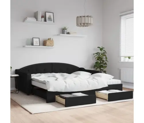 Lova Su Ištraukiama Dalimi/Stalčiais, Juoda, 100X200cm Audinys