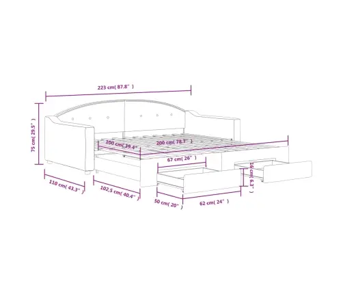 Lova Su Ištraukiama Dalimi/Stalčiais, Taupe, 100X200cm Audinys