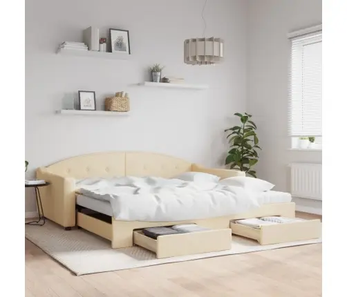 Diivanvoodi Väljatõmmatava Osaga, Kreemjas, 100X200 cm Kangas