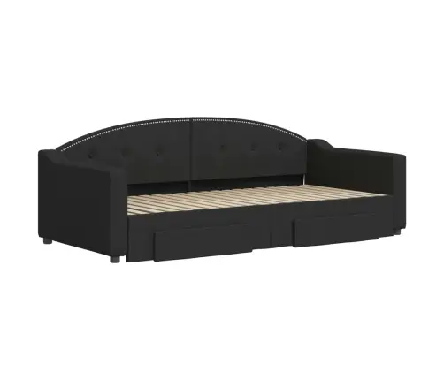 Izvelkams Dīvāns Ar Atvilktnēm, Melns, 90X190 Cm, Audums Vidaxl