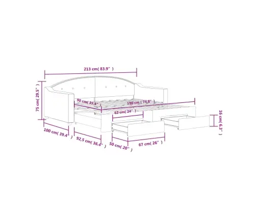 Izvelkams Dīvāns Ar Atvilktnēm, Melns, 90X190 Cm, Audums Vidaxl