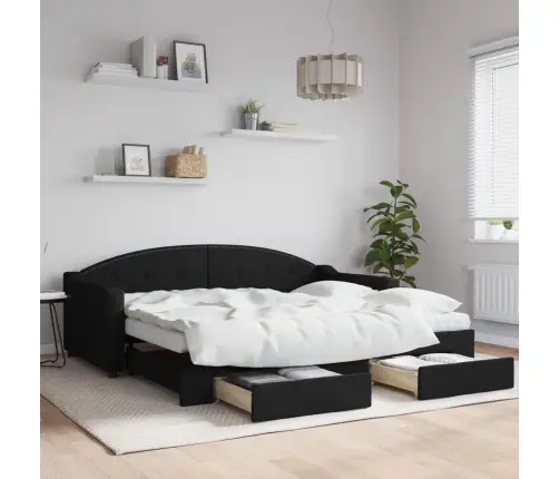 Izvelkams Dīvāns Ar Atvilktnēm, Melns, 90X190 Cm, Audums Vidaxl