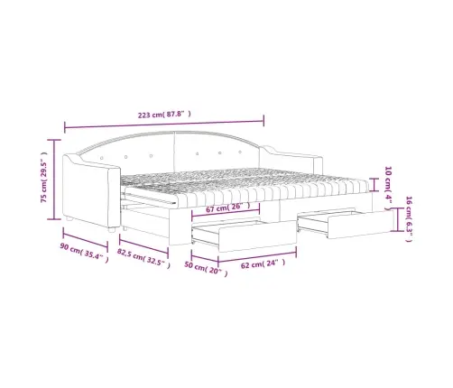 Lova Su Ištraukiama Dalimi/Stalčiais, Taupe, 80X200cm Audinys