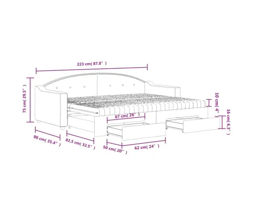 Izvelkams Dīvāns Ar Atvilktnēm, Krēmkrāsas Audums, 80X200 Cm Vidaxl