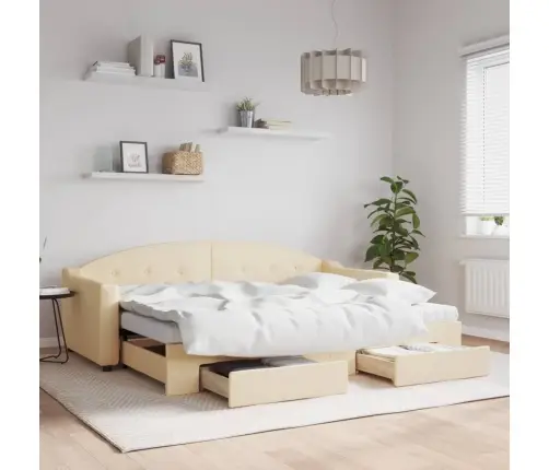 Izvelkams Dīvāns Ar Atvilktnēm, Krēmkrāsas Audums, 80X200 Cm Vidaxl