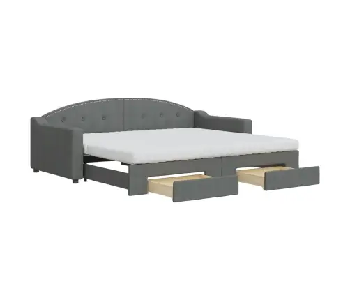 Izvelkams Dīvāns Ar Atvilktnēm, Tumši Pelēks Audums, 90X200 Cm Vidaxl