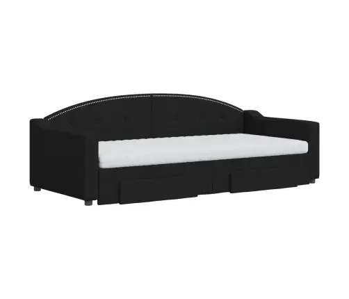 Izvelkams Dīvāns Ar Atvilktnēm, Melns, 90X200 Cm, Audums Vidaxl