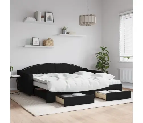 Izvelkams Dīvāns Ar Atvilktnēm, Melns, 90X200 Cm, Audums Vidaxl